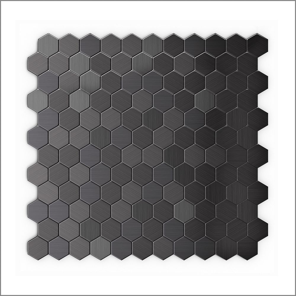 Speedtiles Hex Ii Sb Black 107 Inch X 115 Inch X 5mm Metal Peel And Stick Wall Mosaic Ti The Home Depot Canada