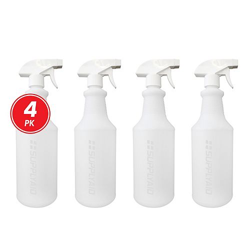 32 oz. All-Purpose Leak-Proof Plastic Spray Bottles with Adjustable Nozzle (4-Pack)