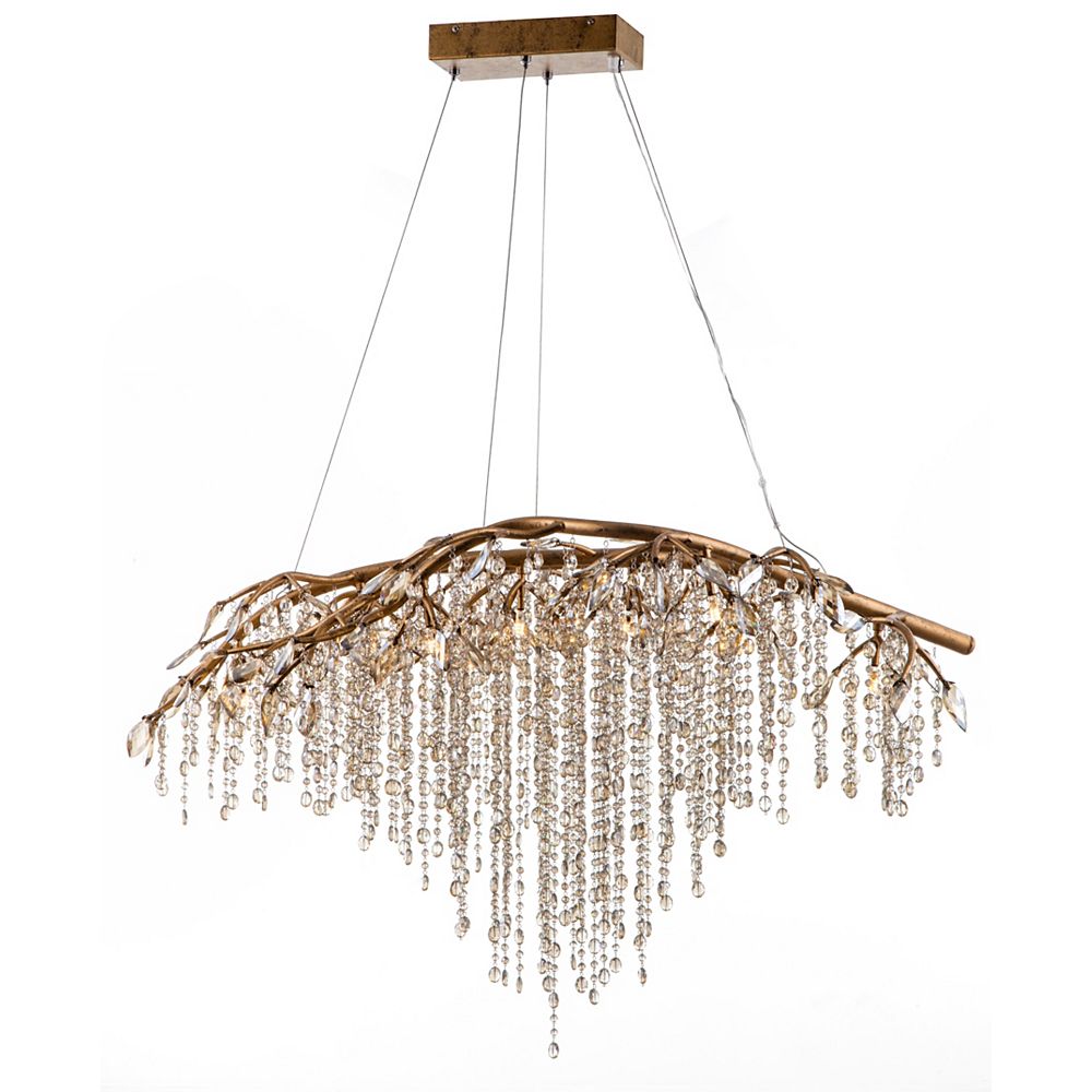 Living Design 10-Light Gold Branch Chandelier With Champagne Beaded ...