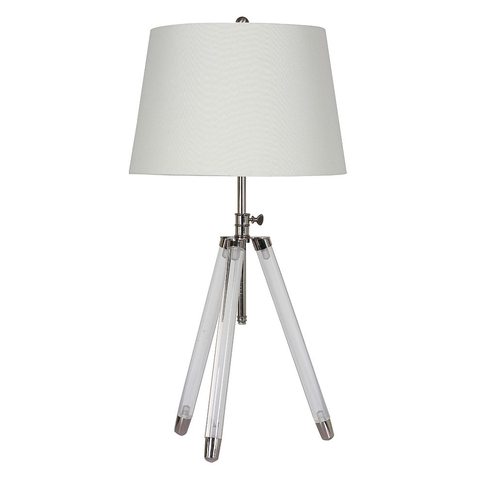 30 5 Inch 1 Light Tripod Table Lamp, White And Chrome Tripod Table Lamp