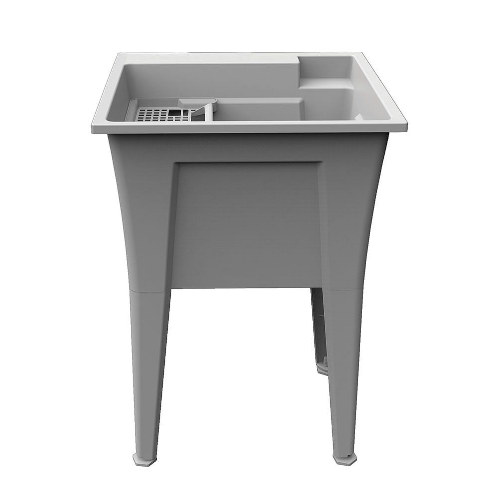 Rugged Tubs Extra HeavyDuty 24 inch GraniteGrey Laundry Tub with an Integrated Bottle Ho