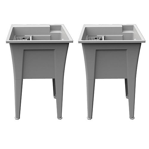 Rugged Tubs Extra Heavy-Duty 24 inch Granite-Grey Laundry Tub with an Integrated Bottle Holder (2 Pk)