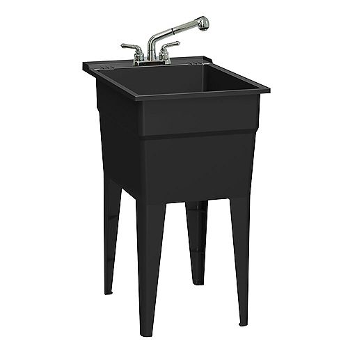 Rugged Tubs Black 18 inch Laundry Tub and a cUPC Approved Pull-Out Chrome Faucets with Stainless Steel