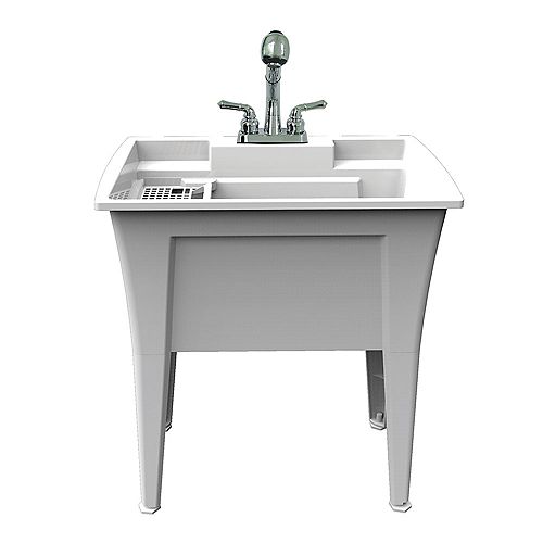 White 32 inch Laundry Tub and a cUPC Approved Pull-Out Chrome Faucet