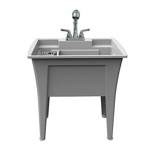 Granite-Grey 32 inch Laundry Tub and a cUPC Approved Pull-Out Chrome Faucet