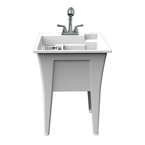 White 24 inch Laundry Tub and a cUPC Approved Pull-Out Chrome Faucet