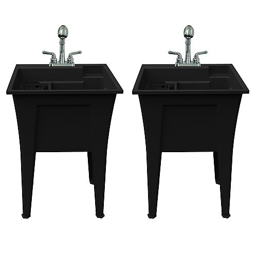 Rugged Tubs Black 24 inch Laundry Tubs and a Two cUPC Approved Pull-Out Chrome Faucets (2 Pk)