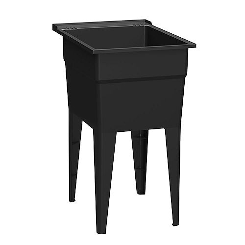 Narrow 18-inch 2-Shelf Laundry Tub in Black with Two Integrated Soap Dishes