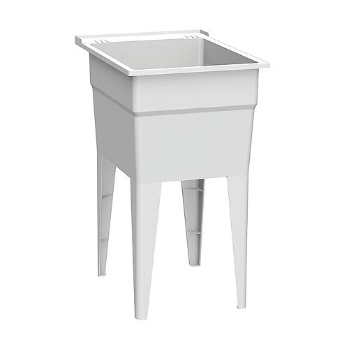 Narrow 18-inch 2-Shelf Laundry Tub in White with Two Integrated Soap Dishes