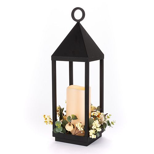 24-inch LED Metal Lantern and Candle with Timer