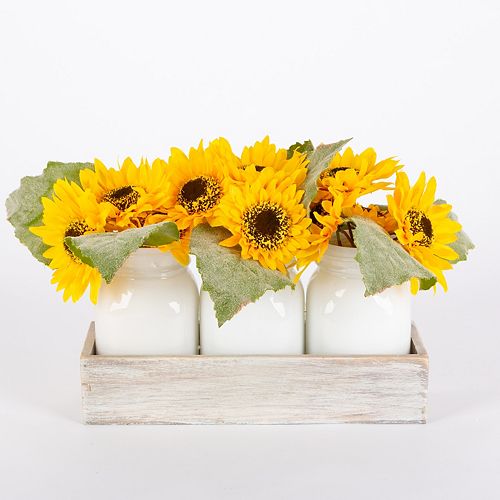 9-inch Sunflower Vase on Wood Tray