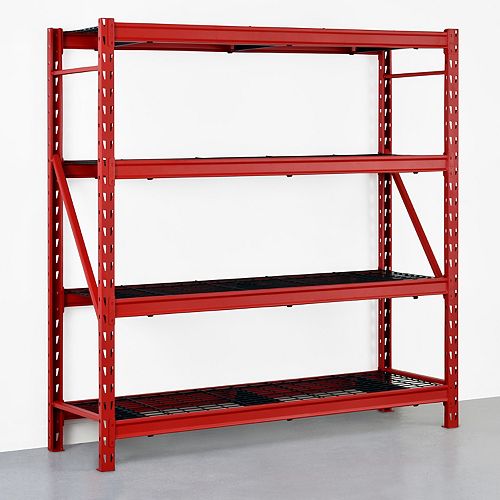 Red 4-Tier Heavy Duty Industrial Welded Steel Garage Shelving Unit (77 in. W x 78 in. H x 24 in.D)