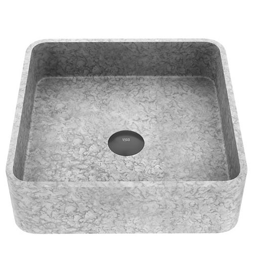 Concreto Stone Square Vessel Bathroom Sink in Gray