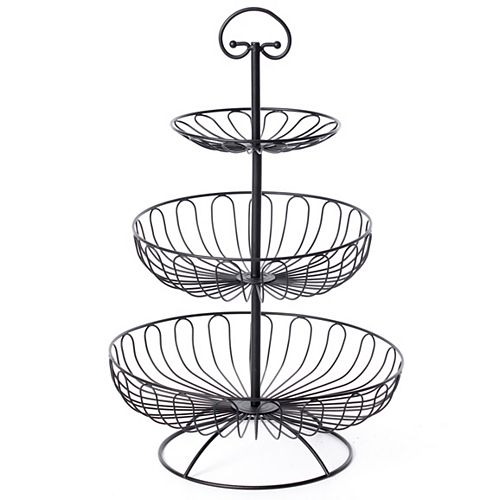 Basicwise 3 Tiers Wire Iron Basket Fruit Bowl in Black