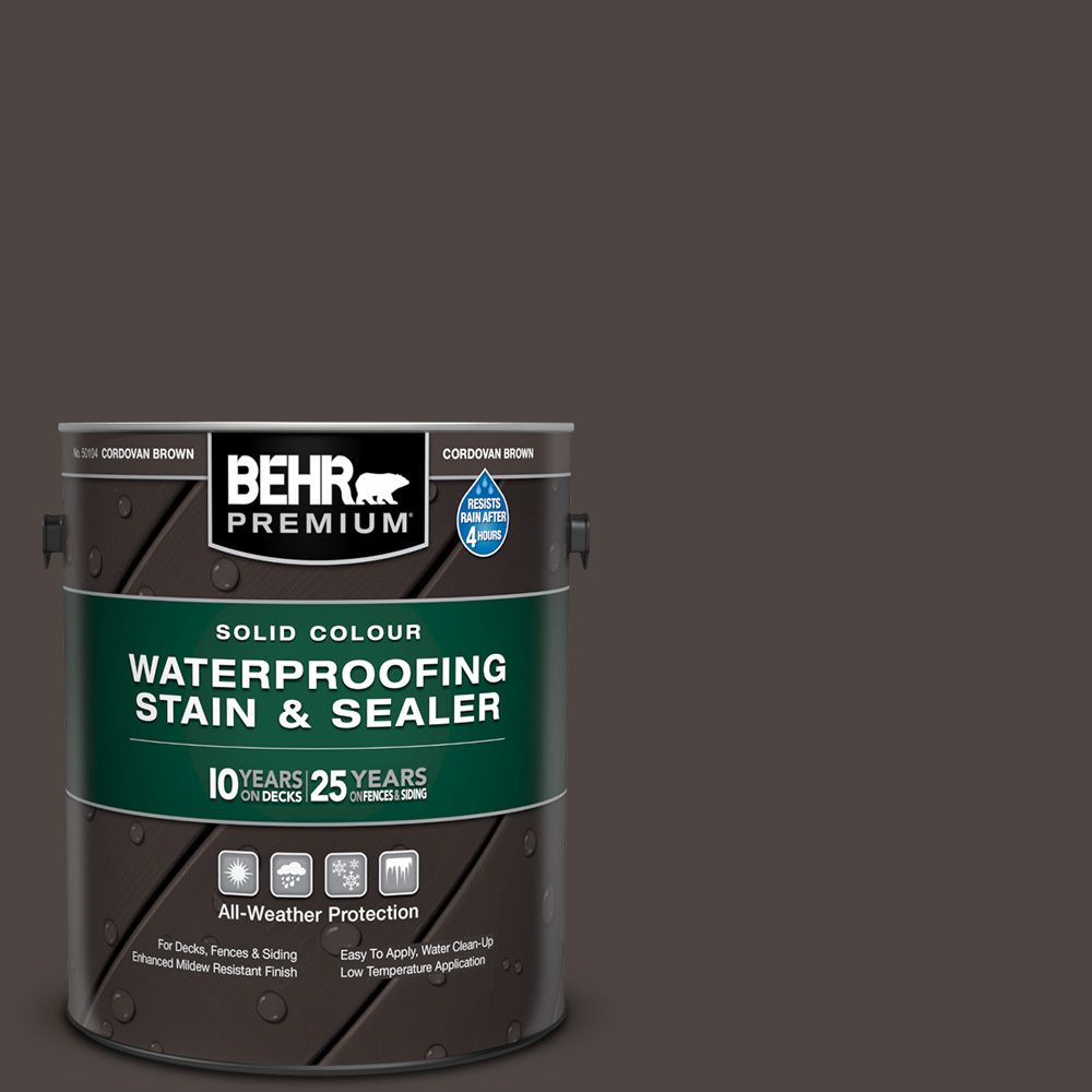 Behr Premium Solid Colour Waterproofing Stain Sealer Cordovan Brown   P 1001622240 