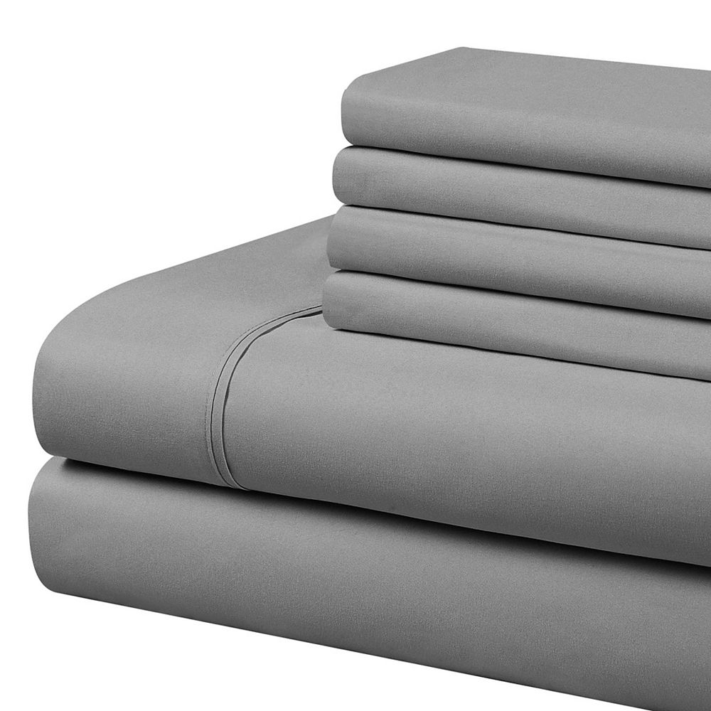 CHC 4 Piece Microfiber Sheet Set Grey Txl The Home Depot Canada