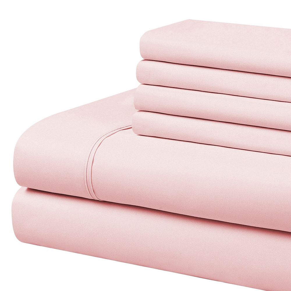 CHC 4 Piece Microfiber Sheet Set Rose Blush Queen The Home Depot Canada