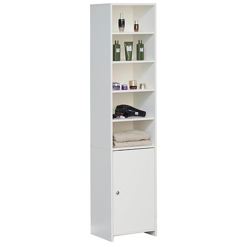 Tall Freestanding Bathroom Laundry Storage Organizer Cabinet Linen Tower, White