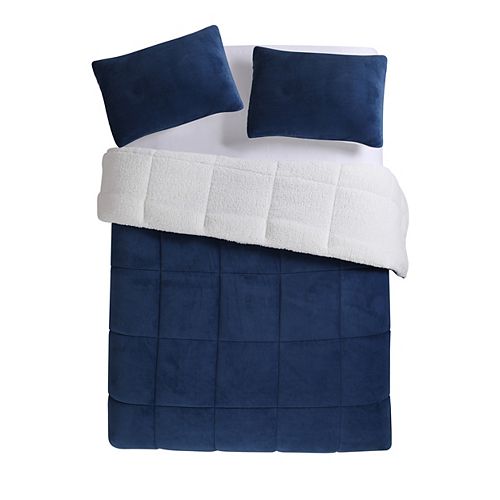 Coral Fleece To Sherpa Comforter Set Blue Double\Queen