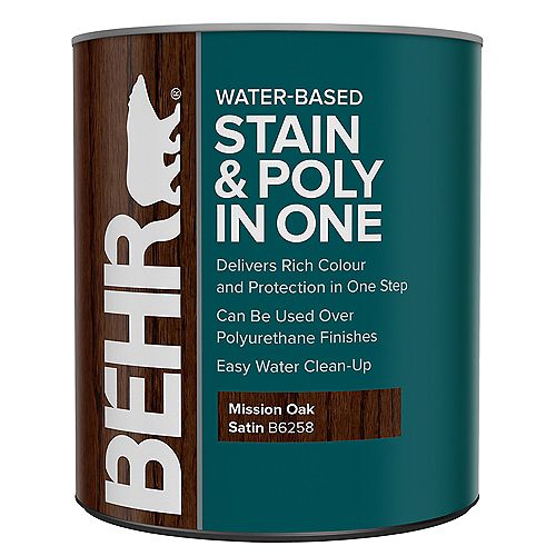 BEHR Semi-Transparent Water-Based Interior Stain & Poly in One - Satin Mission Oak, 946mL