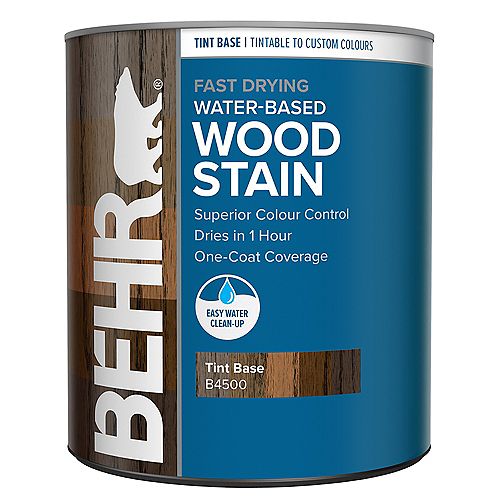 BEHR Fast Drying Transparent Water-Based Interior Wood Stain - Clear Tint Base, 946mL