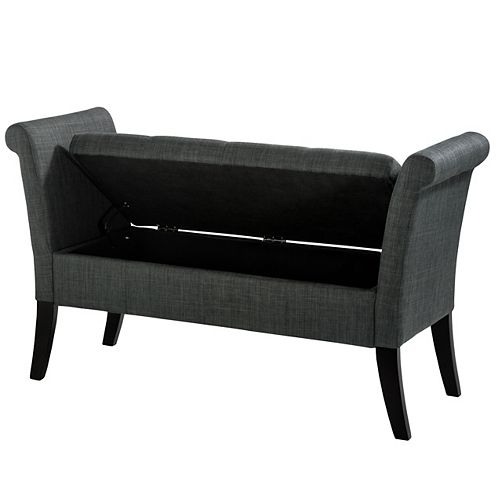 Corliving Antonio Fabric Storage Bench with Scrolled Arms in Dark Grey