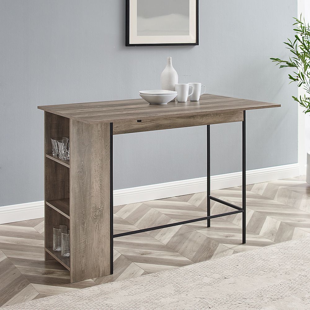 Welwick Designs 48 Counter Height Drop Leaf Table With Storage Grey Wash The Home Depot Canada