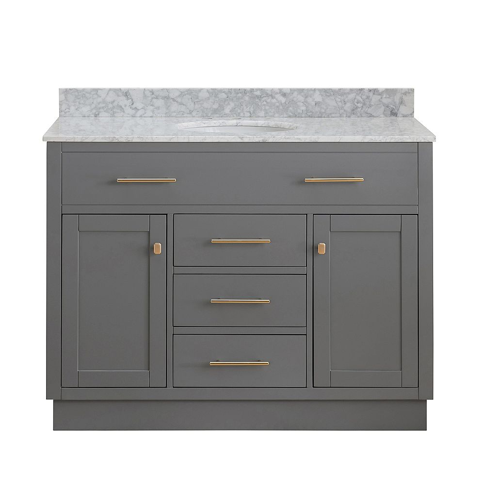 Sunjoy Gaia Blue Gray 48 Inch W Shaker Style Bathroom Vanity With Marble Vanity Top And Si The Home Depot Canada