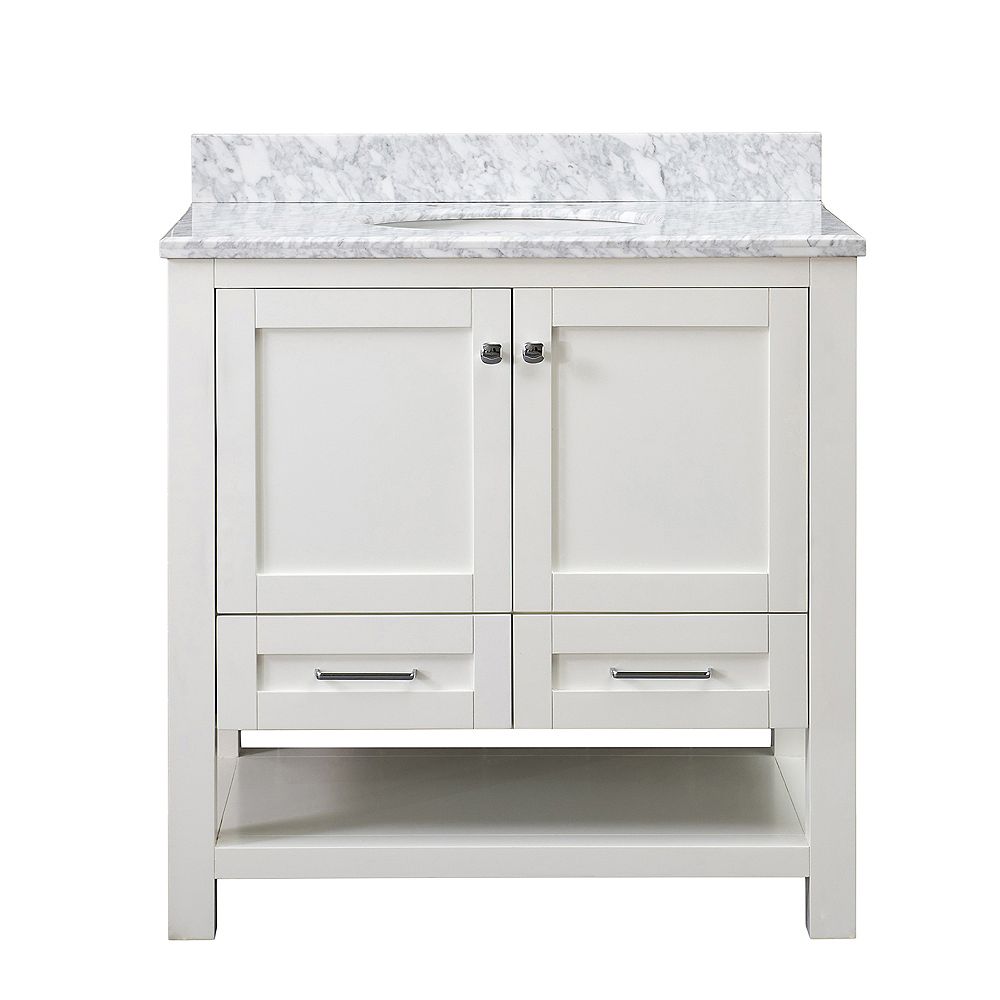 Sunjoy Nixon White 36 Inch W Shaker Style Bathroom Vanity With Marble Vanity Top And Singl The Home Depot Canada
