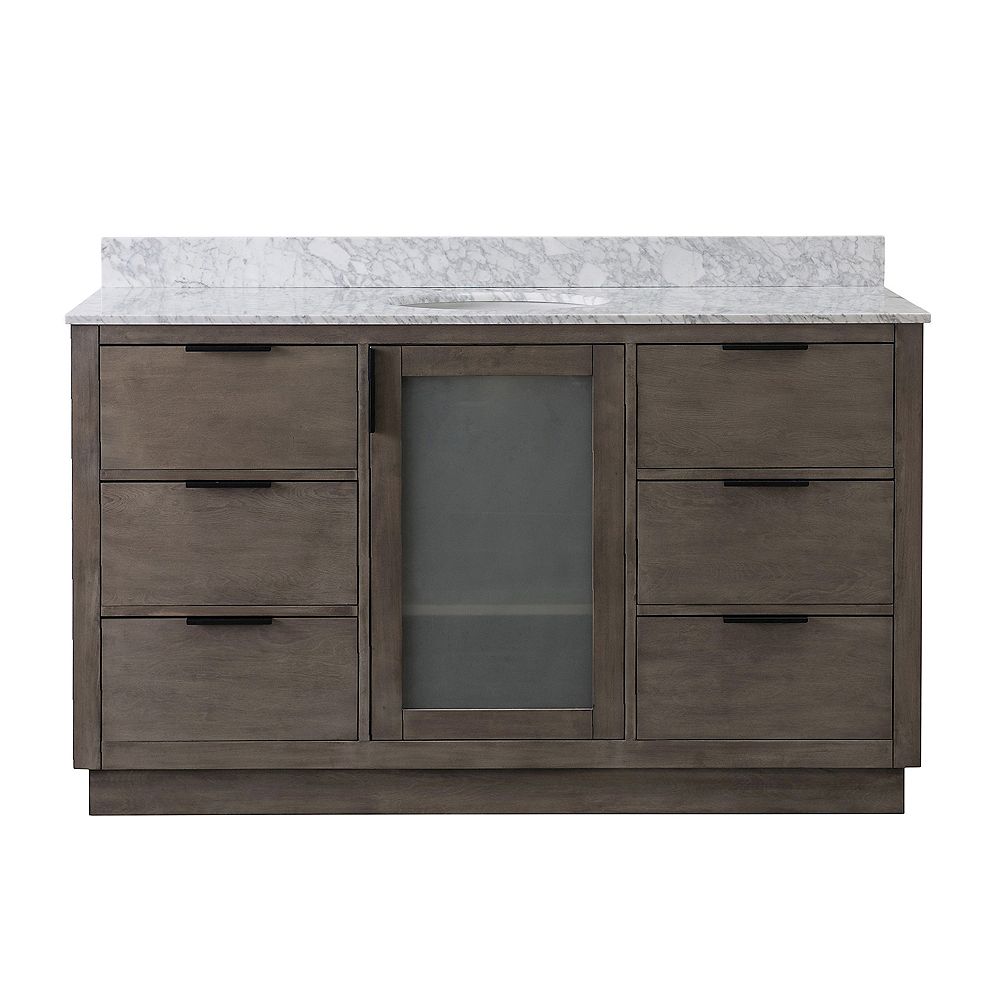 Sunjoy Aisha 60 inch W Ash Brown Bathroom Vanity with Marble Vanity Top