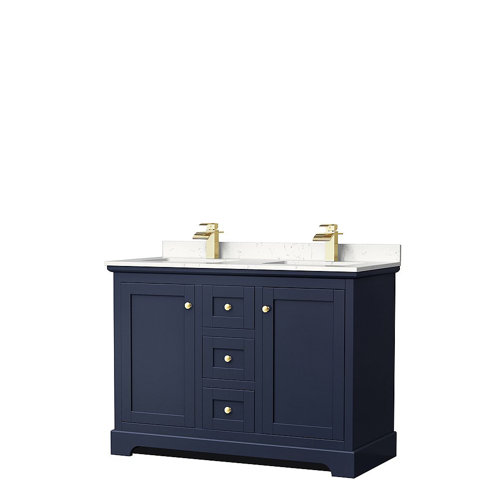 Wyndham Collection Avery 48 inch Dark Blue Double Vanity, LightVein