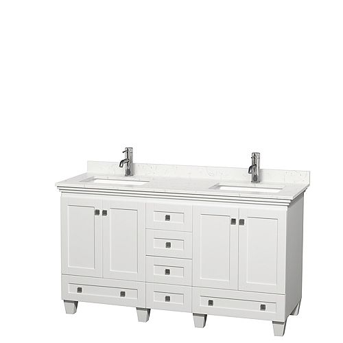 Wyndham Collection Acclaim 60 inch White Double Vanity, Light-Vein Carrara Cultured Marble Top