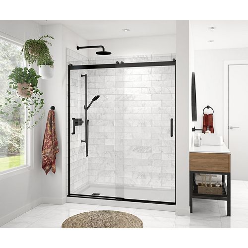 Revelation Round 56 - 59W x 70.5 - 73H Frameless ByPass Shower Door in Matte Black with 8mm Clear Glass