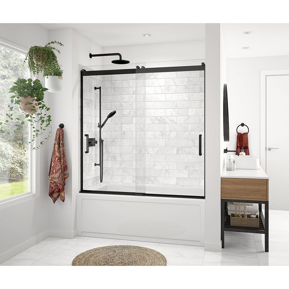 Maax Revelation Round 56 59w X 57 5925h Frameless Bypass Tub Door In Matte Black With The Home Depot Canada