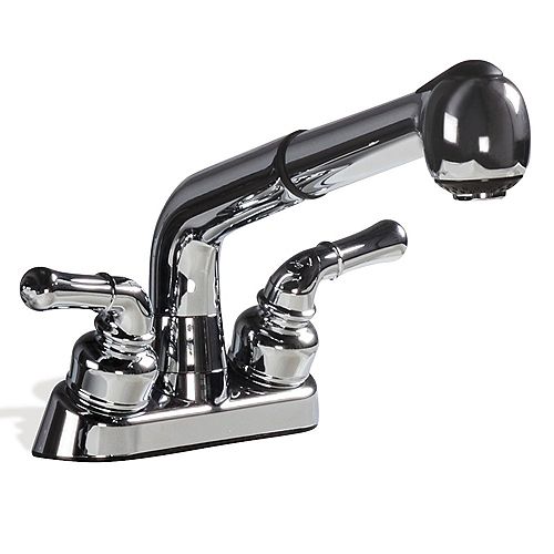 2-Handle Pull-Out Chrome Faucet with Stainless Steel Speedways, Hose Adapter, P-Trap