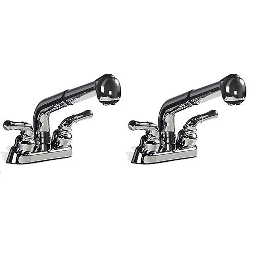 2-Handle Pull-Out Chrome Faucet with Stainless Steel Speedways, Hose Adapter, P-Trap (2 Pk)