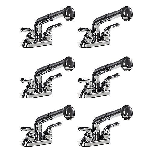 2-Handle Pull-Out Chrome Faucet with Stainless Steel Speedways, Hose Adapter, P-Trap (6 Pk)