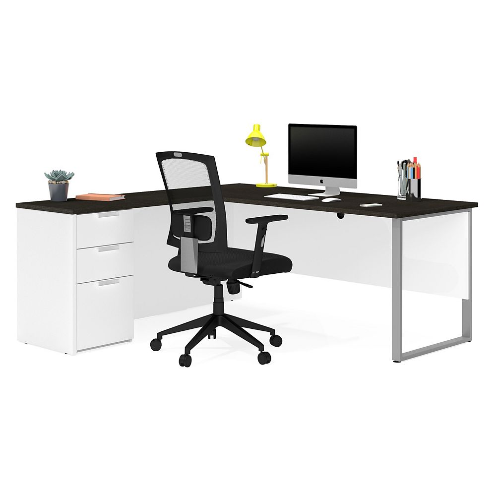 Bestar ProConcept Plus 72W LShaped Desk w/ Pedestal in white & deep