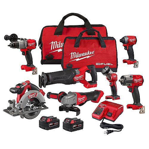 M18 FUEL 18V Li-Ion Brushless Cordless 7 Tool Combo Kit w/ (2) 5.0 Ah Batteries & Charger