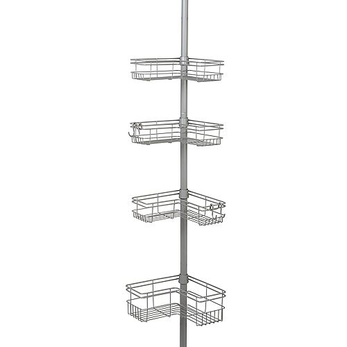 Tension Pole Shower Caddy with Corner-Hugging Baskets, Satin Nickel