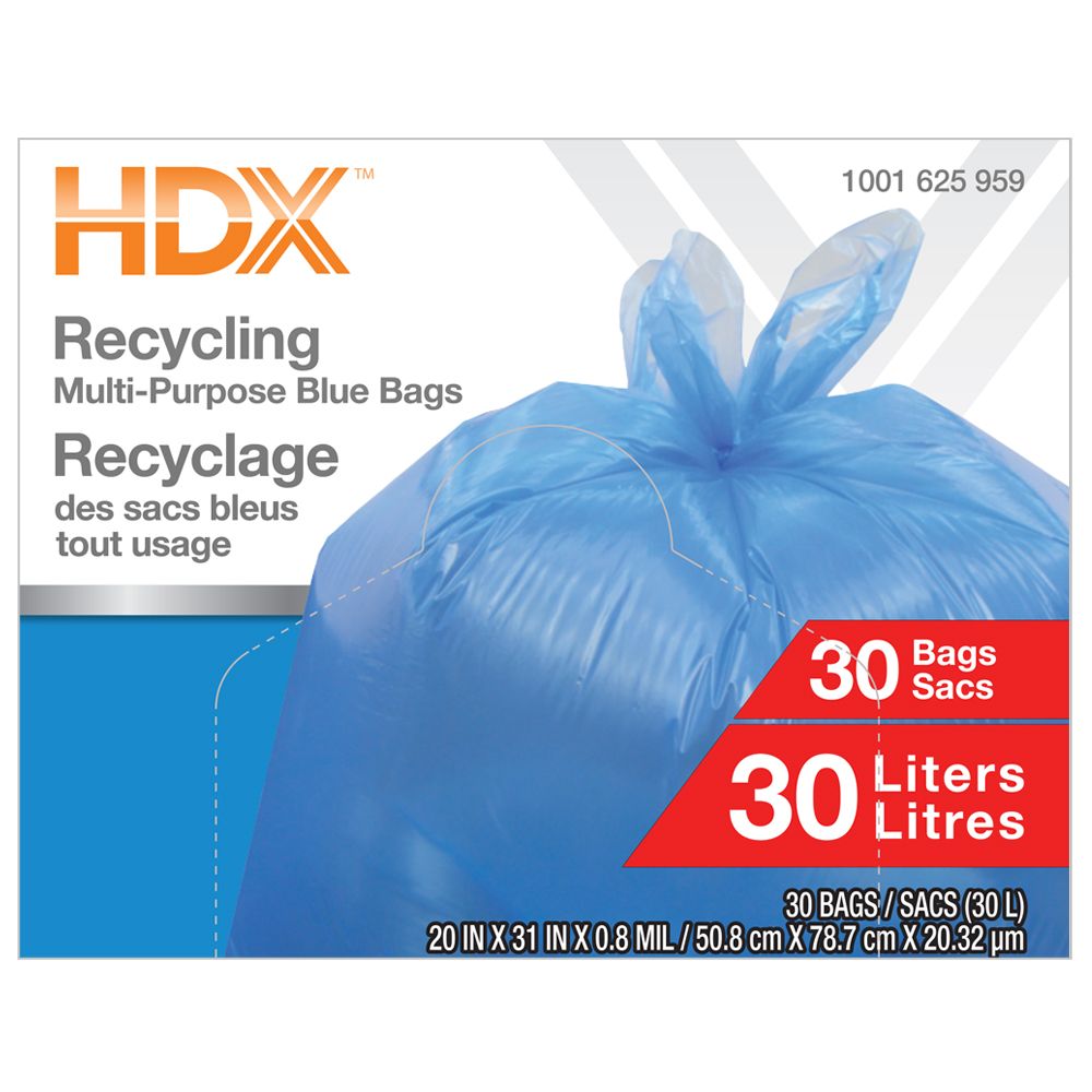 HDX Blue Recycling Bag 20 in x 31 in, 30 L The Home Depot Canada