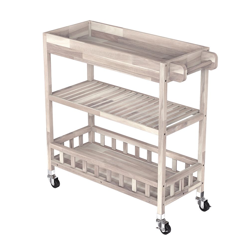 Interbuild 31 Inch W X 14 Inch D X 34 Inch H Acacia Kitchen Cart In Organic White Stain The Home Depot Canada