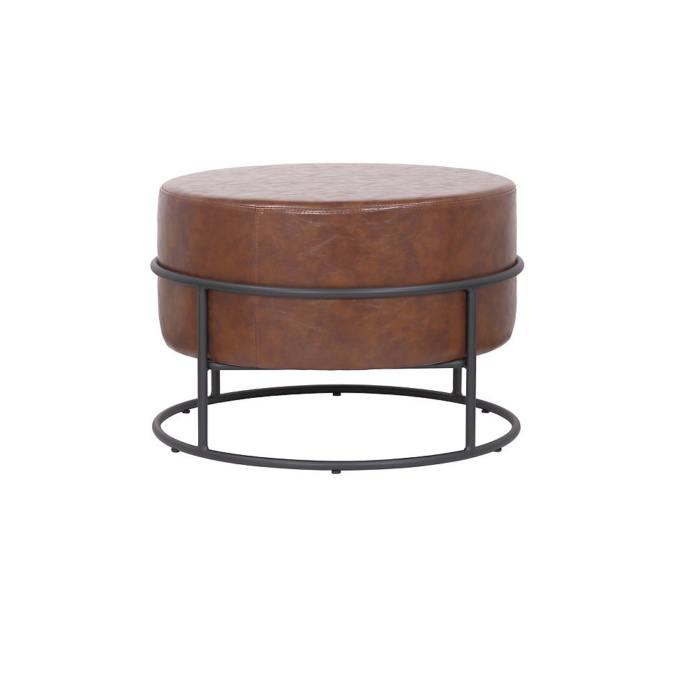 Bronte Living Round Ottoman With Black, Circle Leather Ottoman