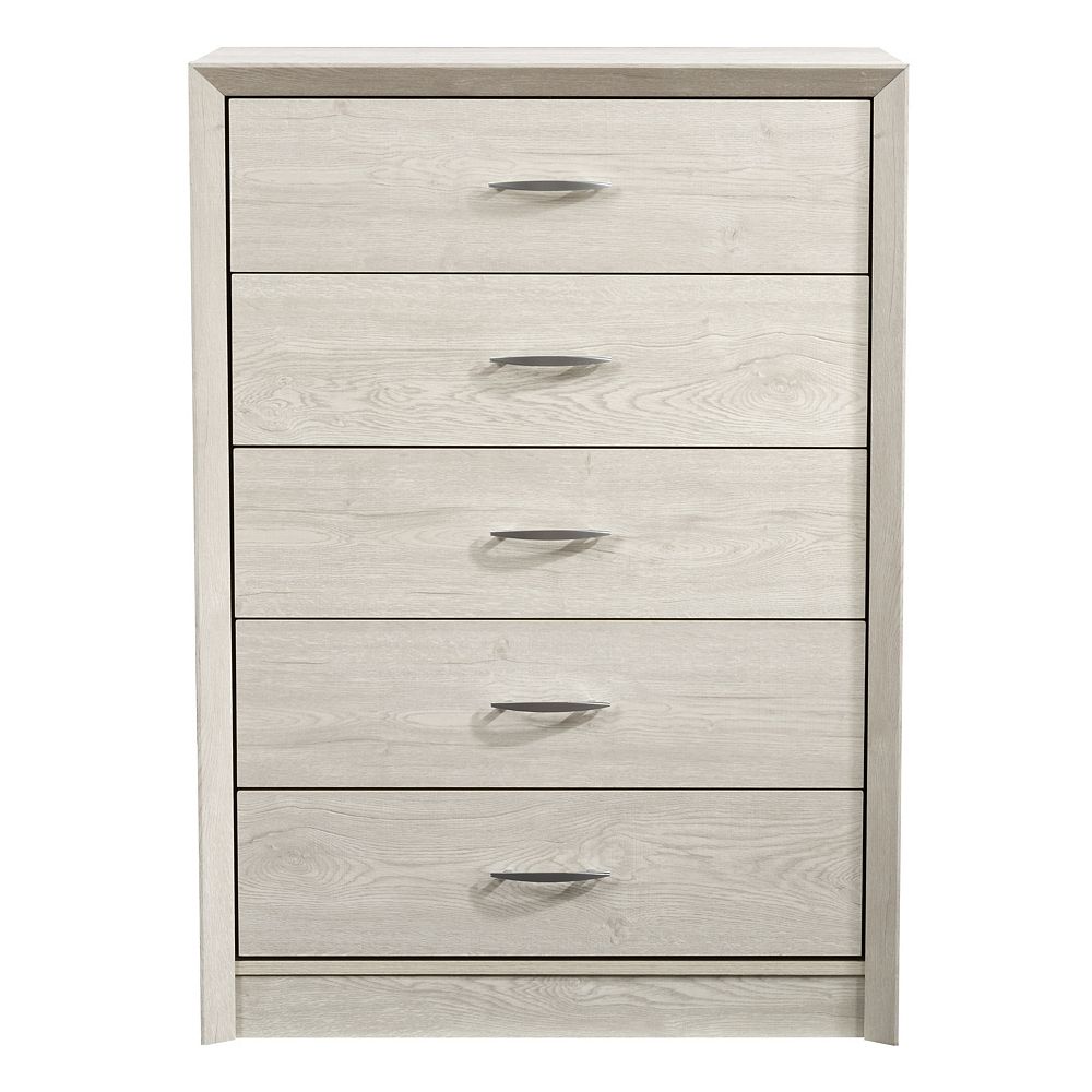 Corliving Newport 5Drawer Tall Dresser in White Washed Oak The Home