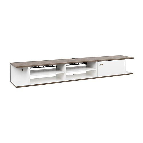 Wall Mounted Media Console with Door, White and Drifted Gray