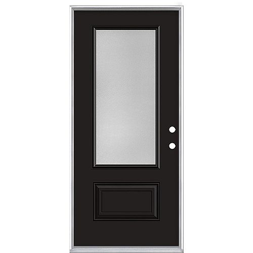 32-inch x 80-inch Black Hollister Pear 3/4 Lite Painted Steel Prehung Front Door