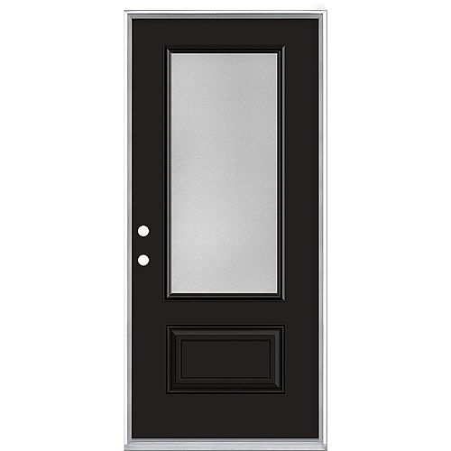 32-inch x 80-inch Black Hollister Pear 3/4 Lite Painted Steel Prehung Front Door