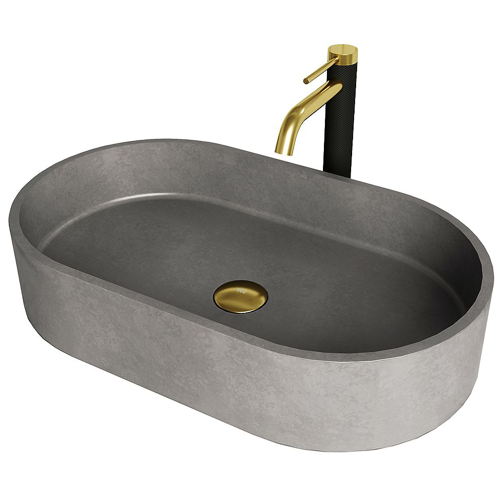 Vigo Concretostone 23 In Oval Bathroom Vessel Sink In Gray With Lexington Faucet And Pop The Home Depot Canada