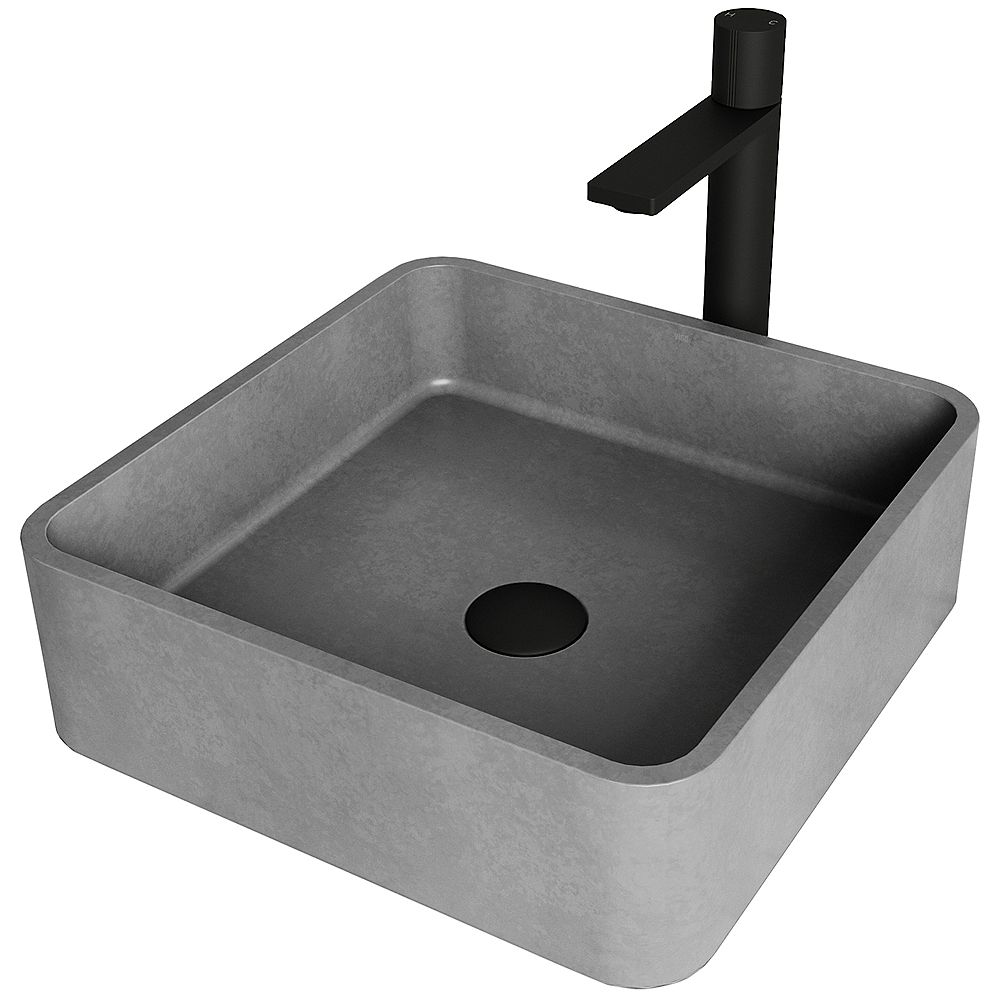Vigo Concretostone 15 In Square Bathroom Vessel Sink In Gray With Gotham Faucet And Pop U The Home Depot Canada