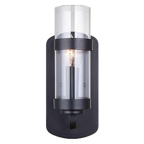 1-Light Black Sconce with Clear Glass Shade